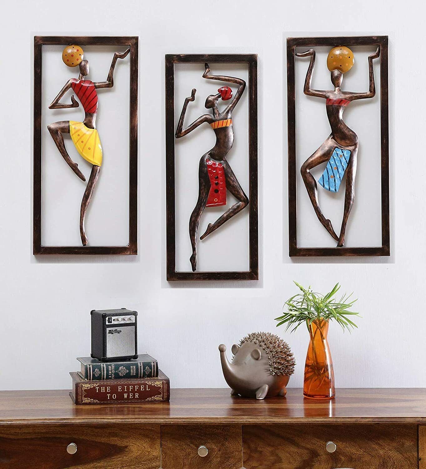 Set of 3 Metal Lady Frame Wall Decor