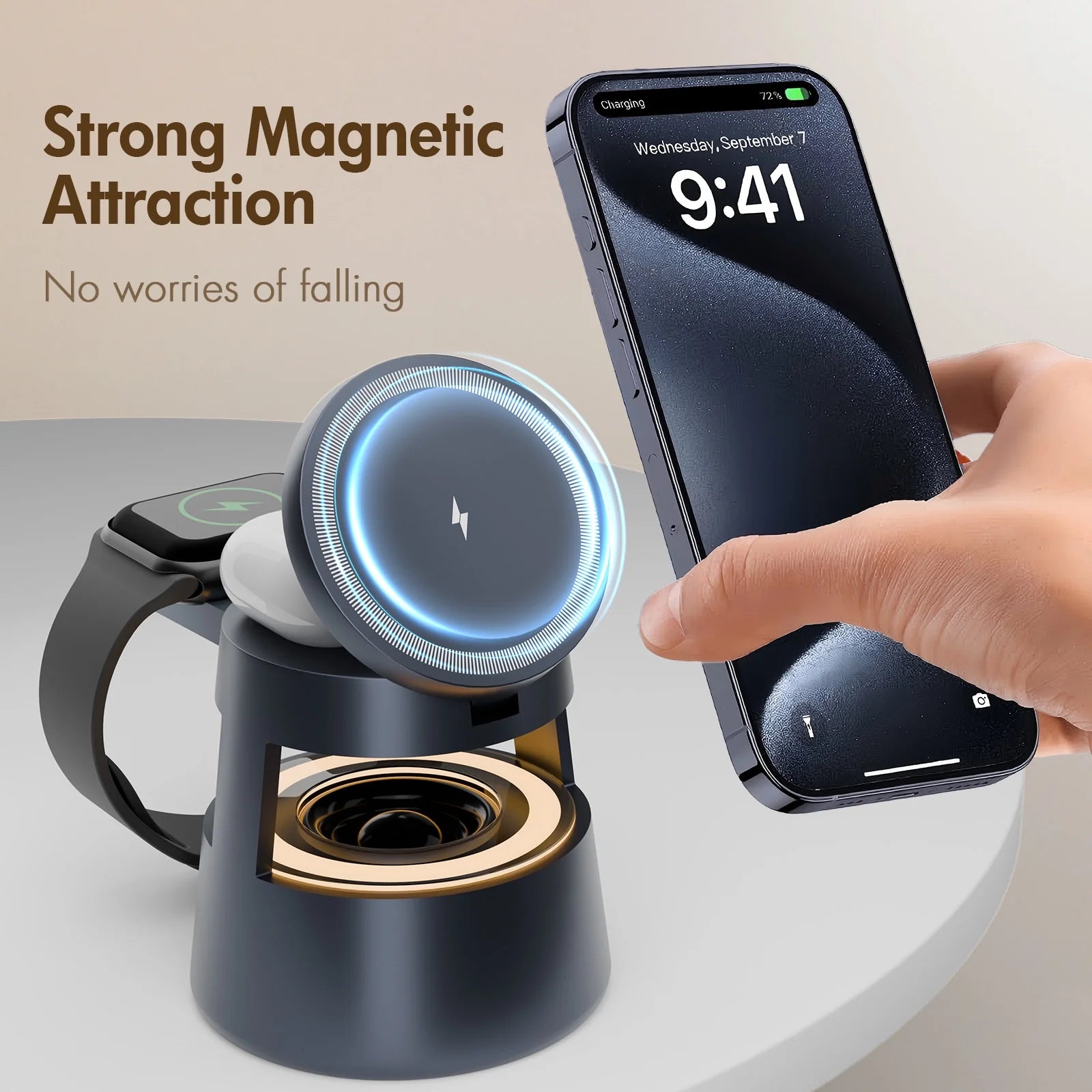 5-in-1 Wireless Charging Station with MagSafe & Mushroom Light