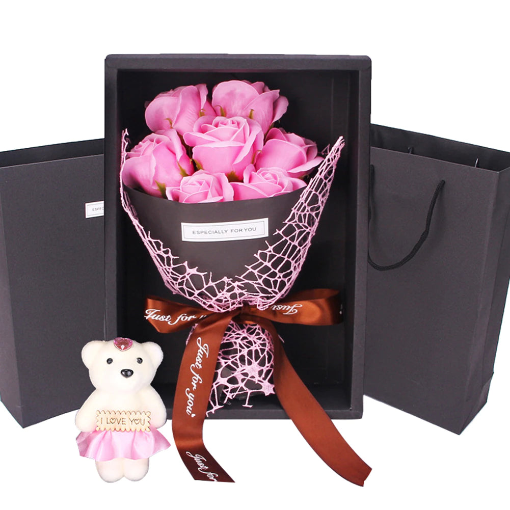 Rose Flower Bouquet w/ Teddy Bear