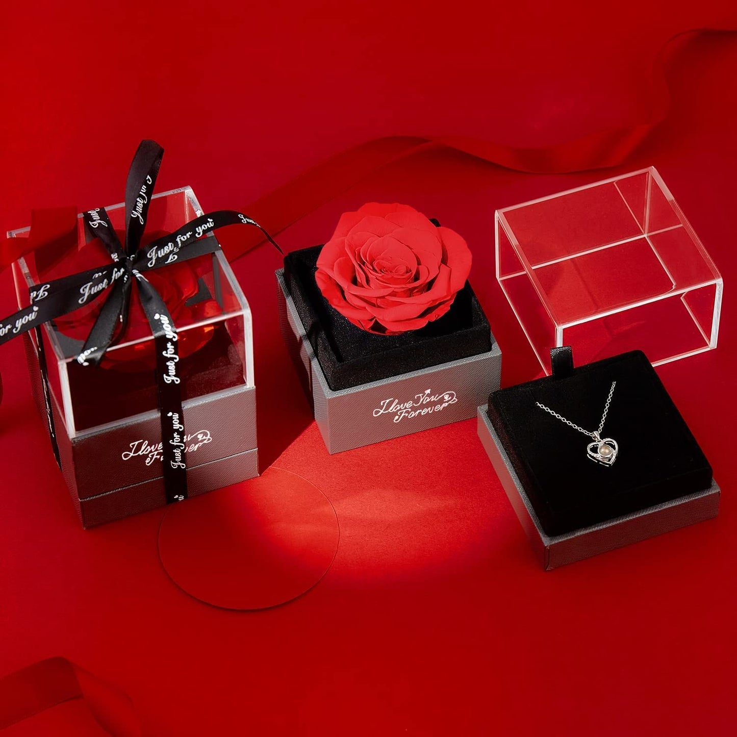 Red Rose with I Love You Necklace 