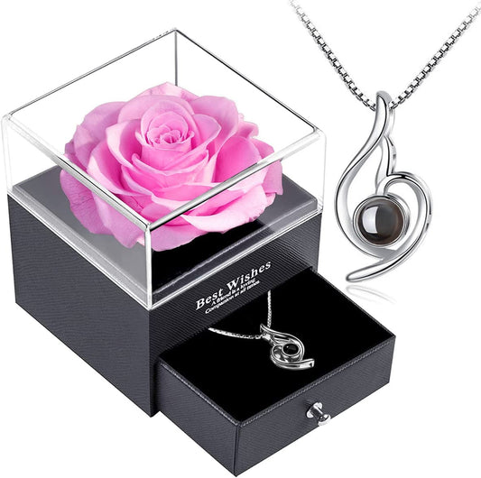 Pink Rose w/ I Love You Necklace