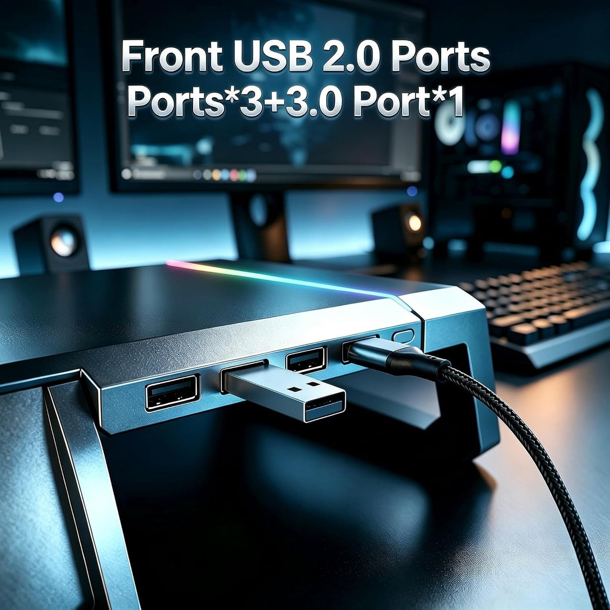 Adjustable RGB Monitor Stand – Ergonomic Desk Riser with Built-In USB Hub & Storage Drawer