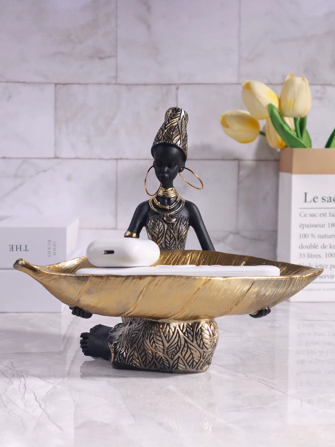 African Girl Holding a Plate Sculpture
