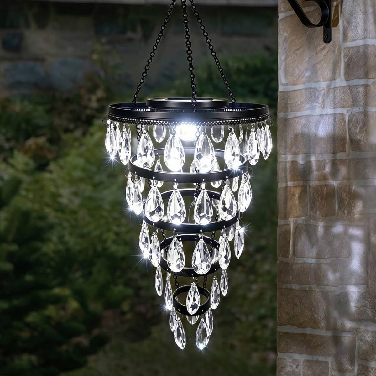 Hanging Solar Chandelier Light Outdoor Waterproof – LED Solar Pendant Light – Decorative Hanging Overhead Solar Lamp for Gazebo, Pergola, Patio, Porch & Garden
