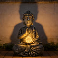 Sitting Meditating Buddha Statue with Solar Light - Weatherproof Outdoor Zen Garden Decor Sculpture - Peaceful Figurine for Patio, Yard, Balcony & Housewarming Gift