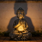 Sitting Meditating Buddha Statue with Solar Light - Weatherproof Outdoor Zen Garden Decor Sculpture - Peaceful Figurine for Patio, Yard, Balcony & Housewarming Gift
