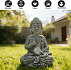 Sitting Meditating Buddha Statue with Solar Light - Weatherproof Outdoor Zen Garden Decor Sculpture - Peaceful Figurine for Patio, Yard, Balcony & Housewarming Gift