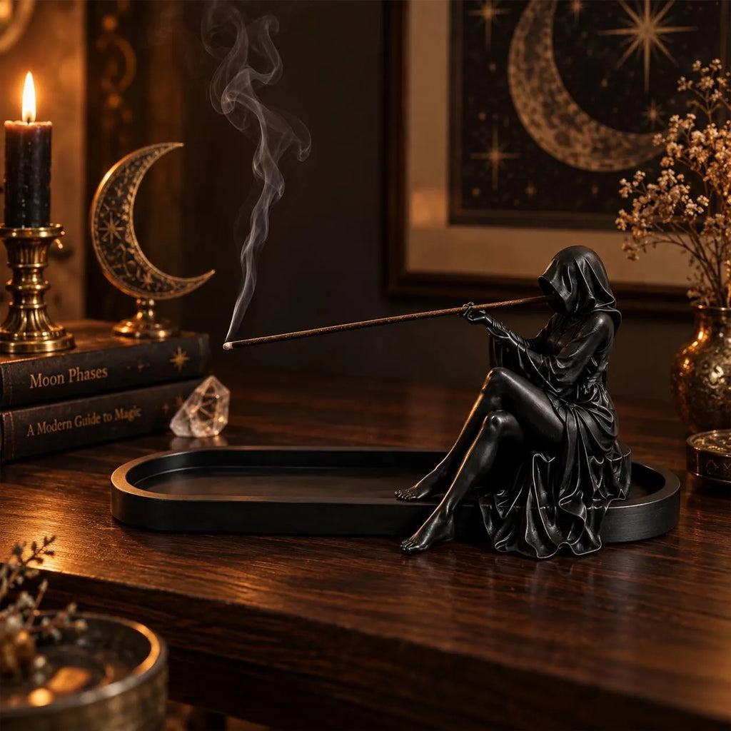 Gothic Witch Ash Catcher & Incense Burner – Spiritual Altar Accessory - Dark Academia & Halloween Decor for Incense Sticks, Meditation & Ritual Space
