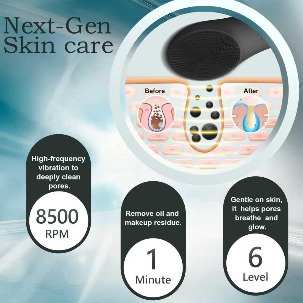 Silicone Face Scrubber – Electric Facial Cleansing Brush with 6 Speed Vibration Technology – Rechargeable & Waterproof Exfoliating Face Massager for Deep Cleansing & Glowing Skin (Men & Women)