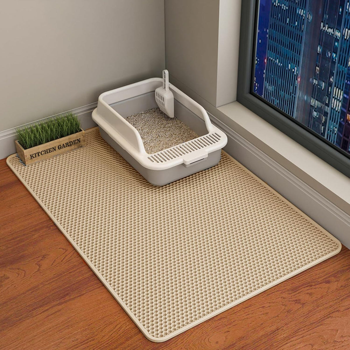 Double Layer Cat Litter Mat – Waterproof Honeycomb Anti-Tracking Litter Box Mat