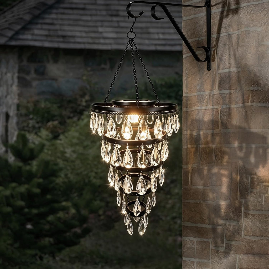 Hanging Solar Chandelier Light Outdoor Waterproof – LED Solar Pendant Light – Decorative Hanging Overhead Solar Lamp for Gazebo, Pergola, Patio, Porch & Garden