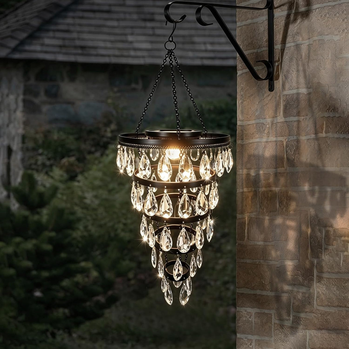Hanging Solar Chandelier Light Outdoor Waterproof – LED Solar Pendant Light – Decorative Hanging Overhead Solar Lamp for Gazebo, Pergola, Patio, Porch & Garden