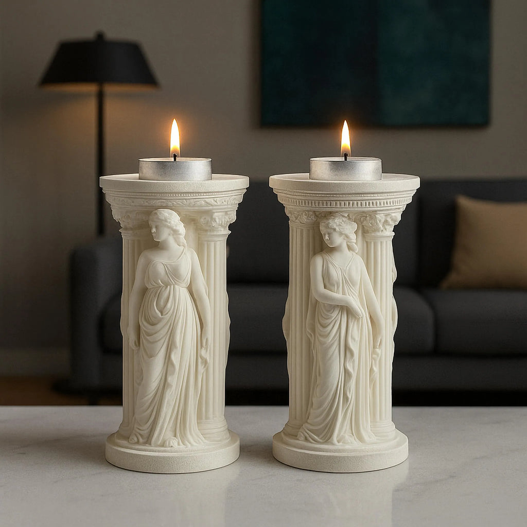 2-Piece Greek Goddess Candle Holder Set 