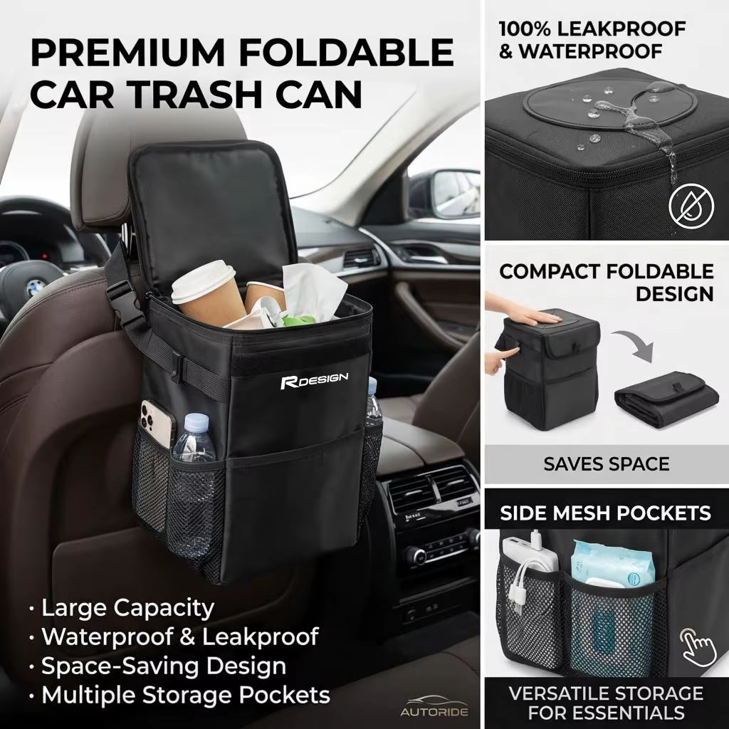 Waterproof Car Trash Can & Storage Bag - Portable Removable Vehicle Garbage Bin with Hanging Strap & Storage Pockets – Car Accessories & Road Trip Gift for Drivers