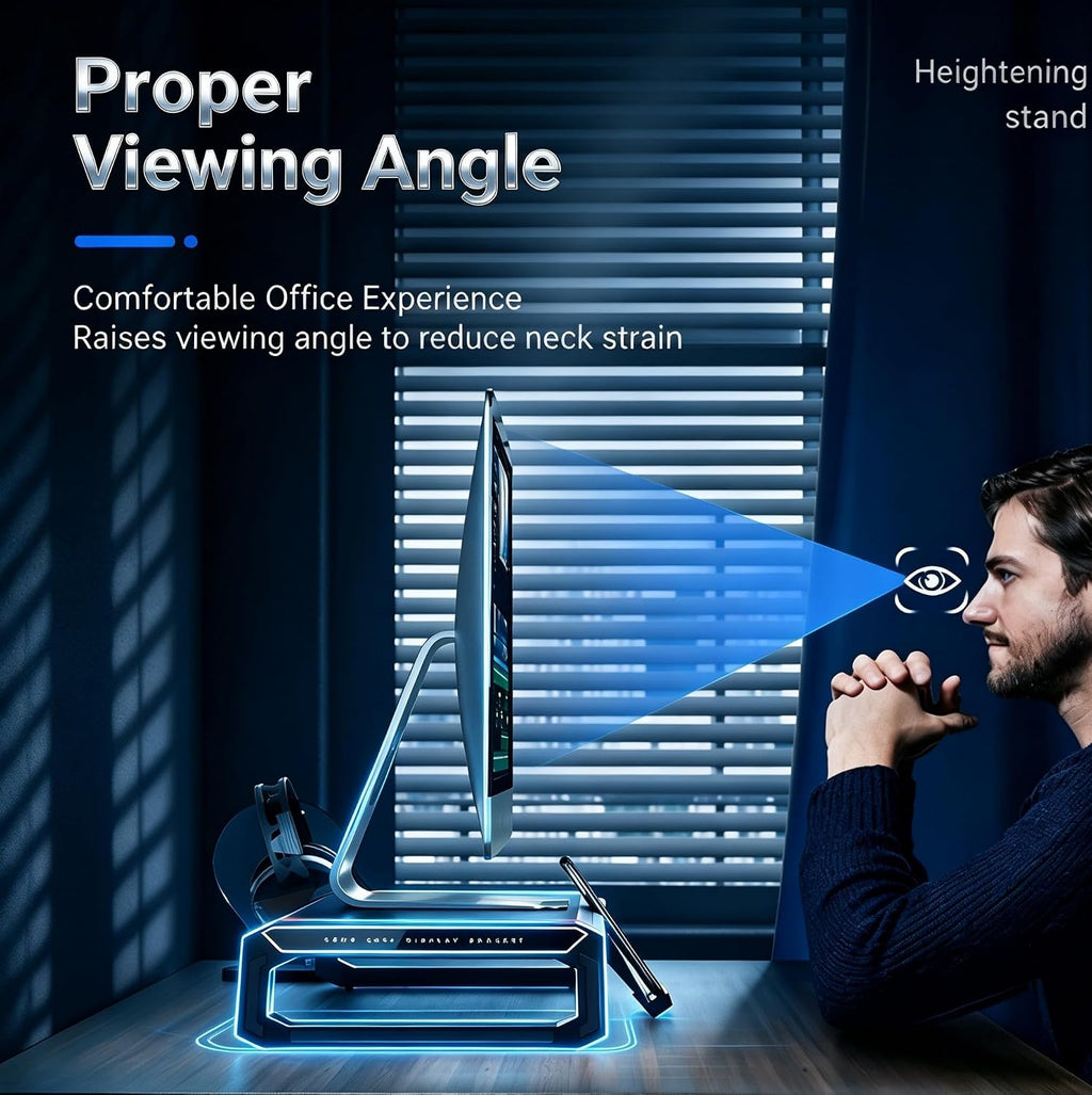 Adjustable RGB Monitor Stand – Ergonomic Desk Riser with Built-In USB Hub & Storage Drawer