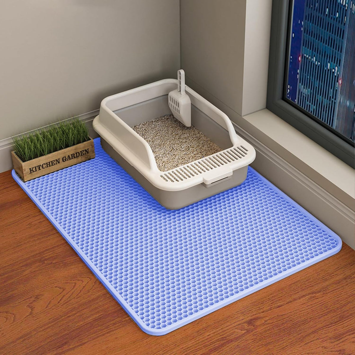 Double Layer Cat Litter Mat – Waterproof Honeycomb Anti-Tracking Litter Box Mat