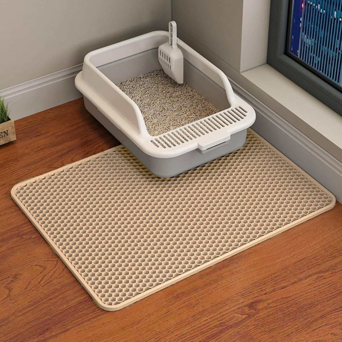 Double Layer Cat Litter Mat – Waterproof Honeycomb Anti-Tracking Litter Box Mat