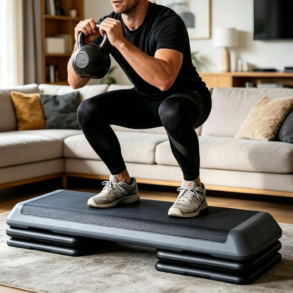 43'' Exercise Aerobic Step Platform, Adjustable Fitness Stepper with 4 Stackable Risers, Aerobics Stepper Workout Stepper for Home Gym Cardio Strength & Training