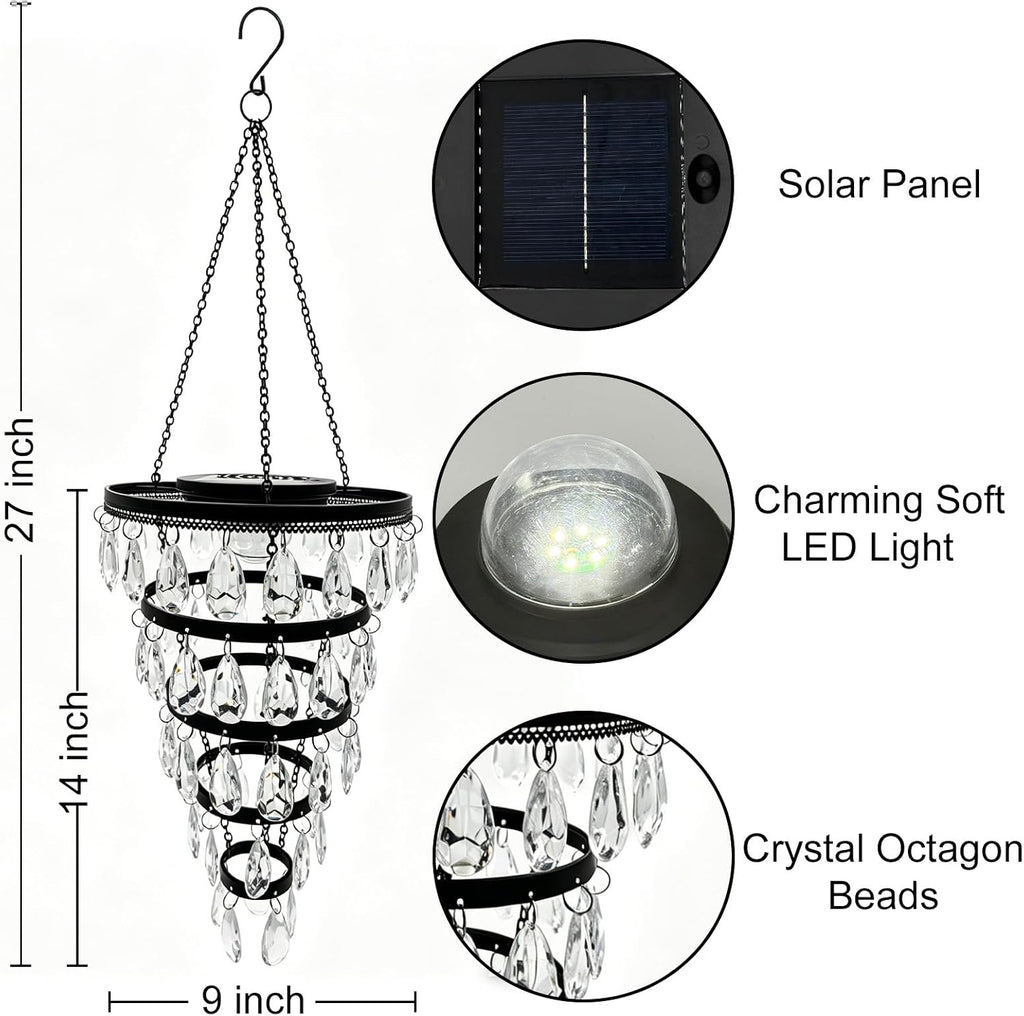 Hanging Solar Chandelier Light Outdoor Waterproof – LED Solar Pendant Light – Decorative Hanging Overhead Solar Lamp for Gazebo, Pergola, Patio, Porch & Garden