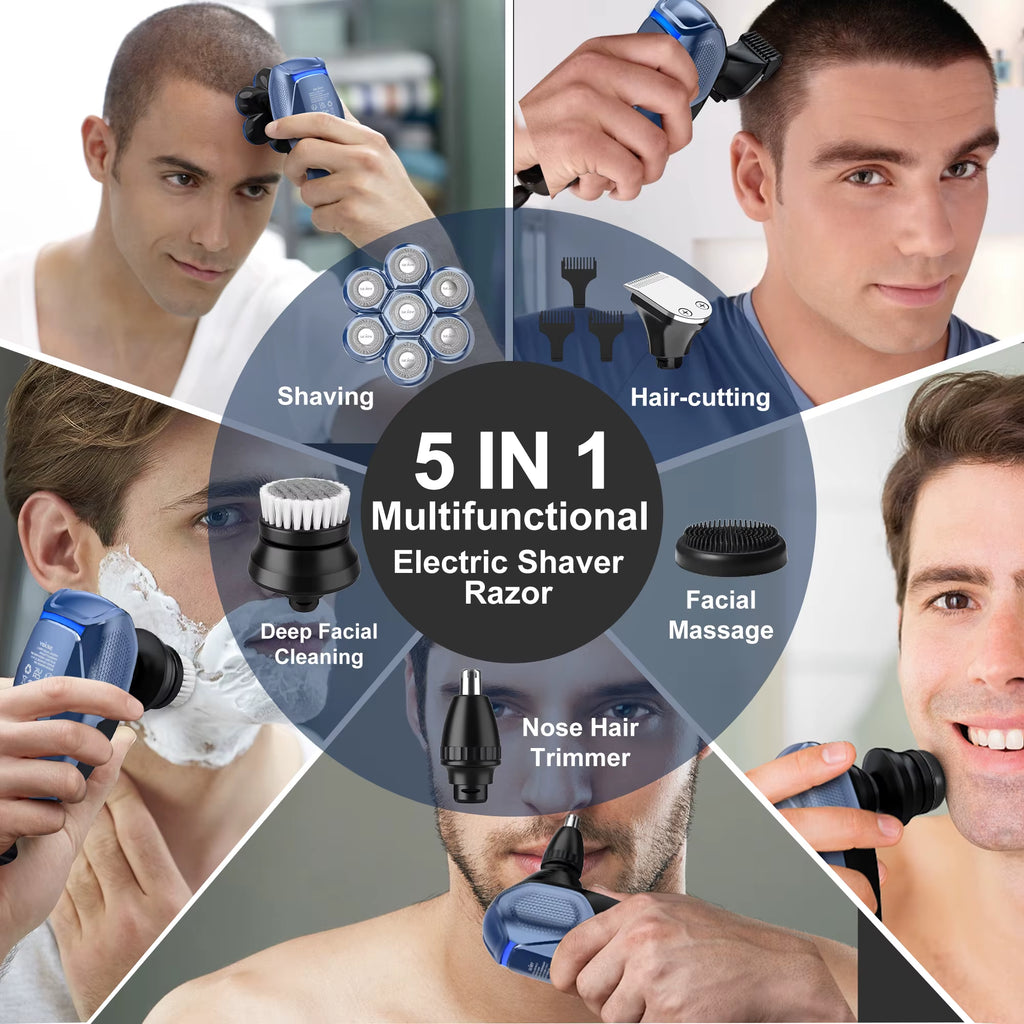 6-in-1  7D Head Shaver Set – Waterproof Electric Razor & Complete Men’s Grooming Kit