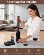 6-in-1 Rechargeable Electric Wine Opener Set – Cordless Automatic Corkscrew with Storage Base, Pourer & Vacuum Stoppers