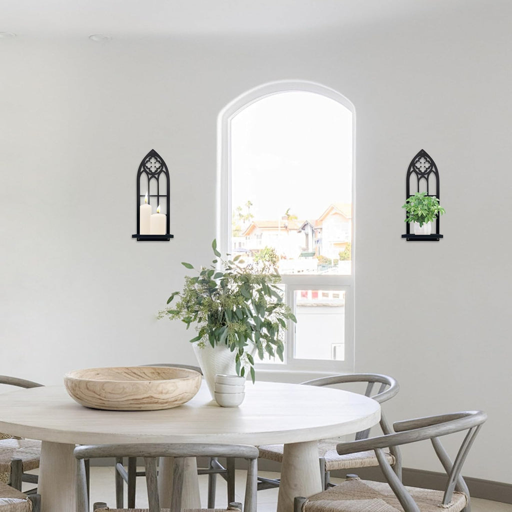 Metal Gothic Wall Sconces Set of Two – Black Iron Gothic Candle Holder Set – Decorative Wall Mounted Pillar & Taper Candle Holder Sconces for Gothic Home Decor, Living Room & Bedroom