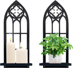 Metal Gothic Wall Sconces Set of Two – Black Iron Gothic Candle Holder Set – Decorative Wall Mounted Pillar & Taper Candle Holder Sconces for Gothic Home Decor, Living Room & Bedroom