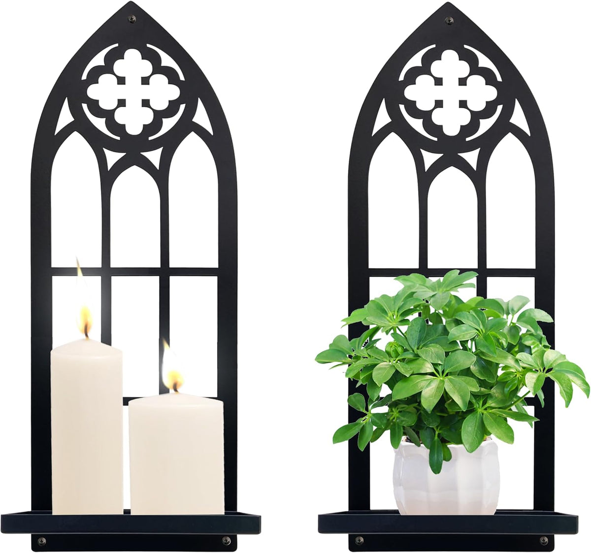 Metal Gothic Wall Sconces Set of Two – Black Iron Gothic Candle Holder Set – Decorative Wall Mounted Pillar & Taper Candle Holder Sconces for Gothic Home Decor, Living Room & Bedroom
