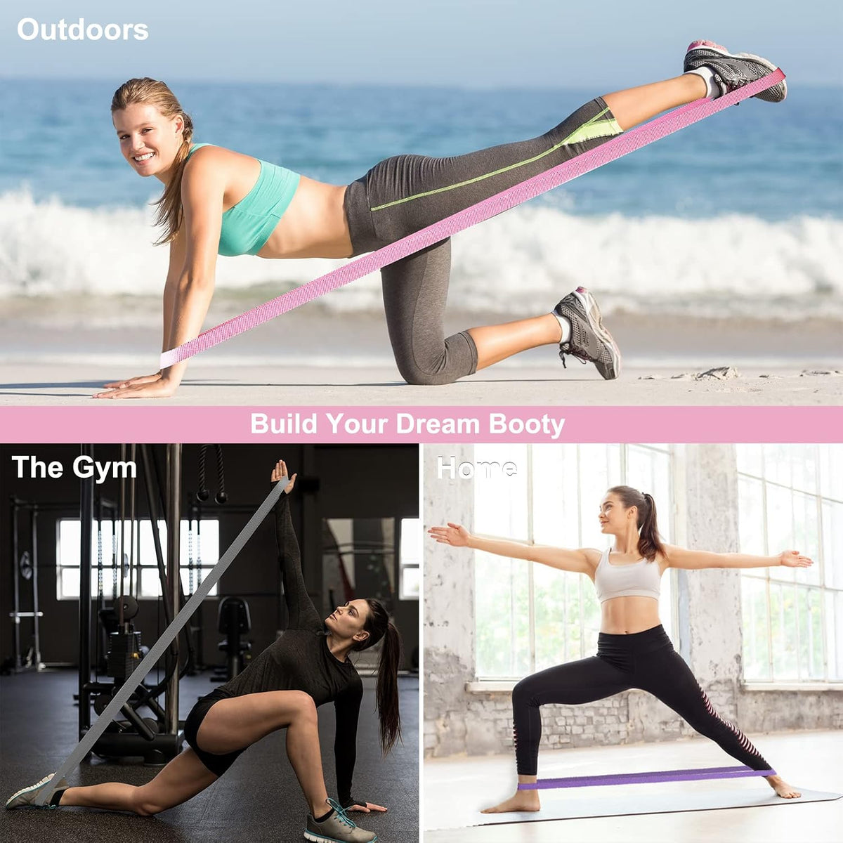 Fabric Long Resistance Bands Set of 10 with Handles & Door Anchor - Premium Non-Slip Fabric Exercise Bands for Full Body & Pull-Up Support