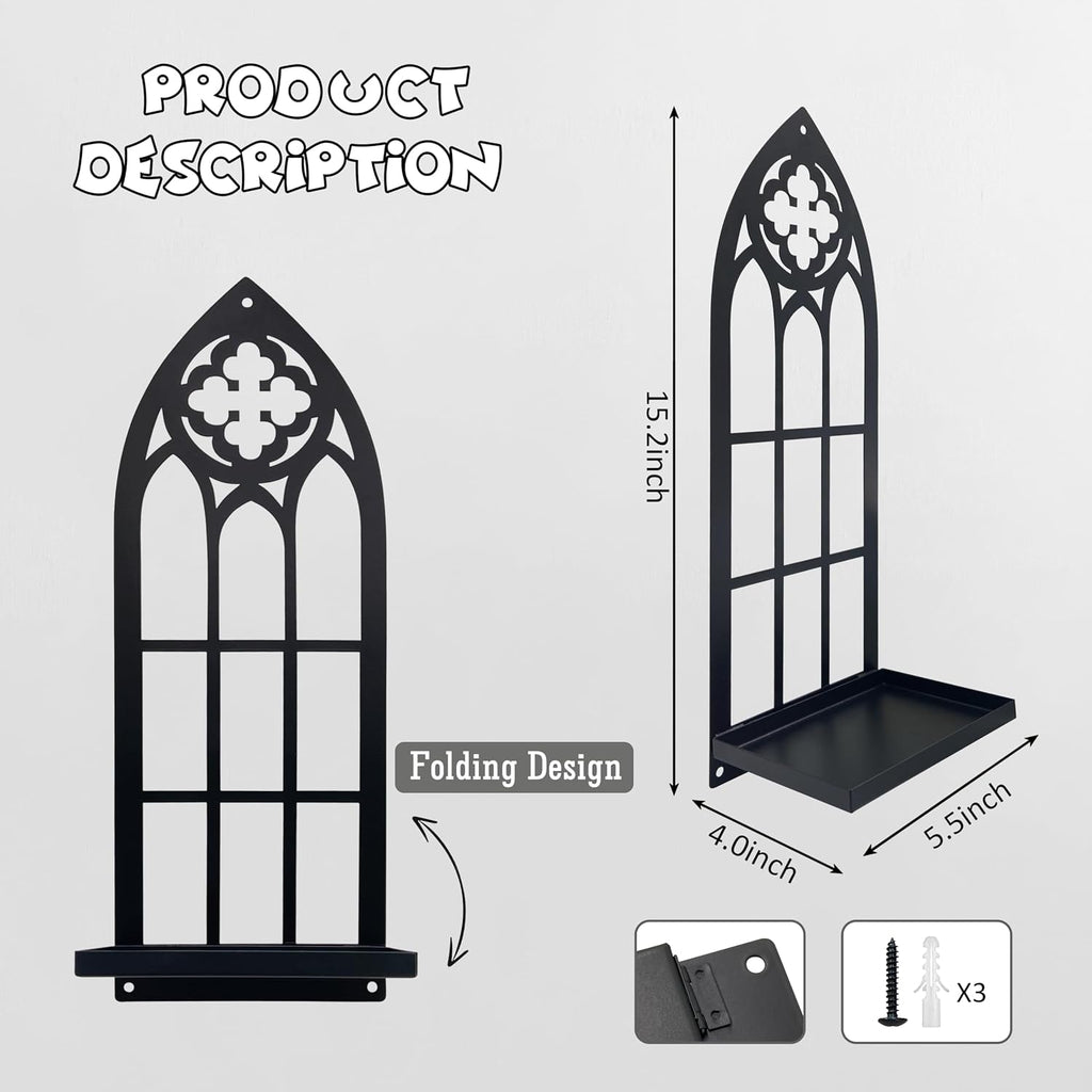 Metal Gothic Wall Sconces Set of Two – Black Iron Gothic Candle Holder Set – Decorative Wall Mounted Pillar & Taper Candle Holder Sconces for Gothic Home Decor, Living Room & Bedroom