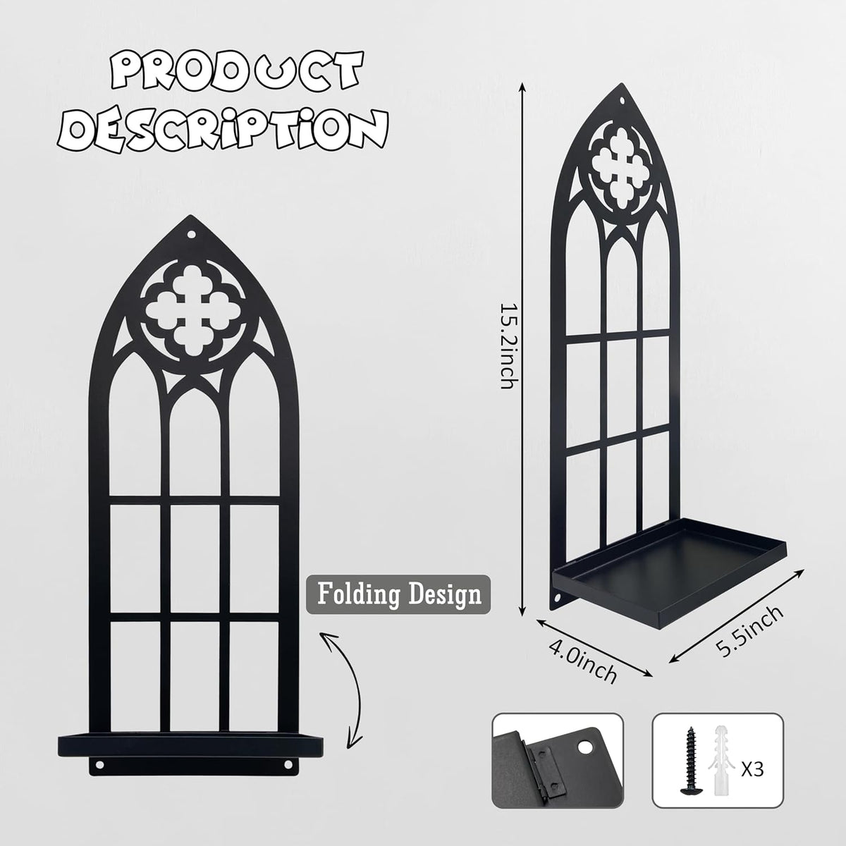Metal Gothic Wall Sconces Set of Two – Black Iron Gothic Candle Holder Set – Decorative Wall Mounted Pillar & Taper Candle Holder Sconces for Gothic Home Decor, Living Room & Bedroom