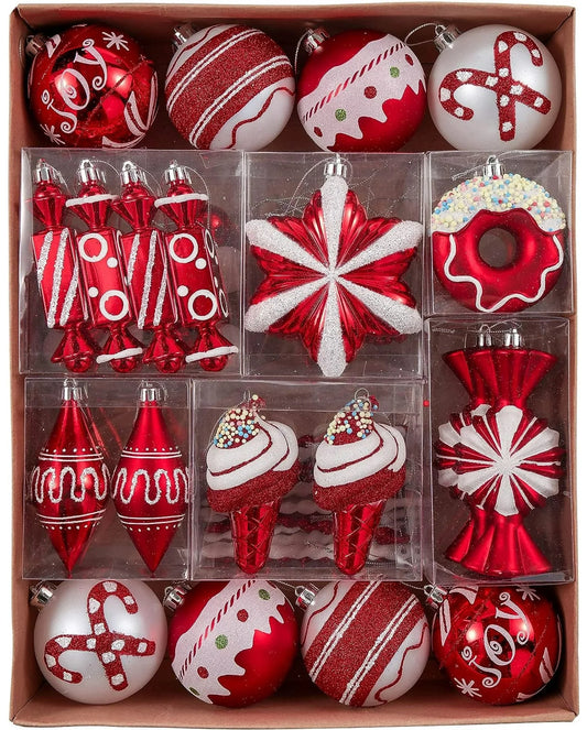 Red and White Christmas Tree Ornament Set