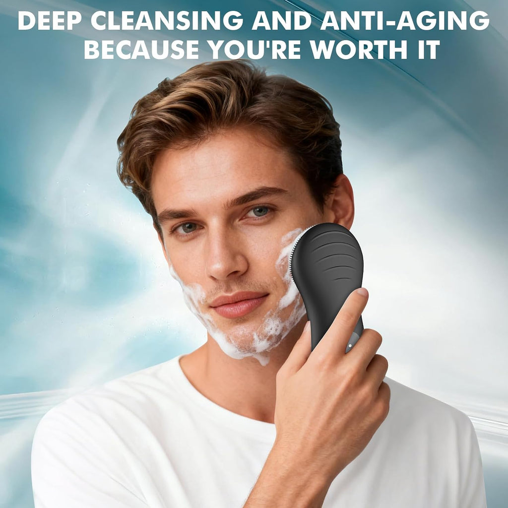 Silicone Face Scrubber – Electric Facial Cleansing Brush with 6 Speed Vibration Technology – Rechargeable & Waterproof Exfoliating Face Massager for Deep Cleansing & Glowing Skin (Men & Women)