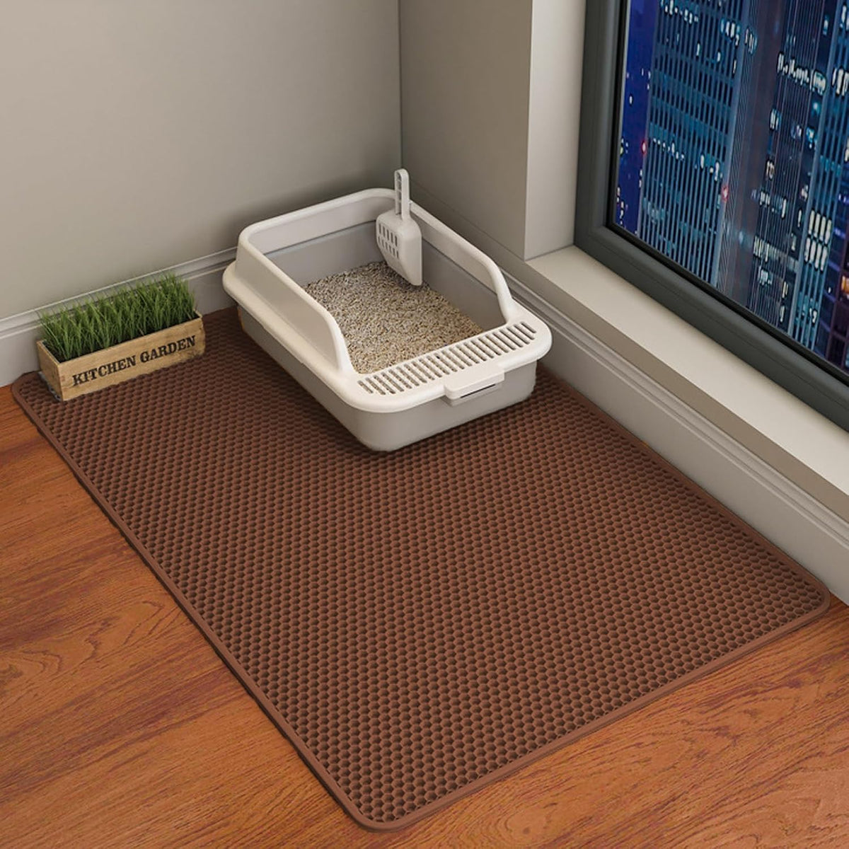 Double Layer Cat Litter Mat – Waterproof Honeycomb Anti-Tracking Litter Box Mat