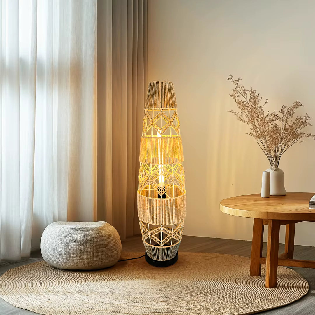 Boho Rattan Floor Lamp 