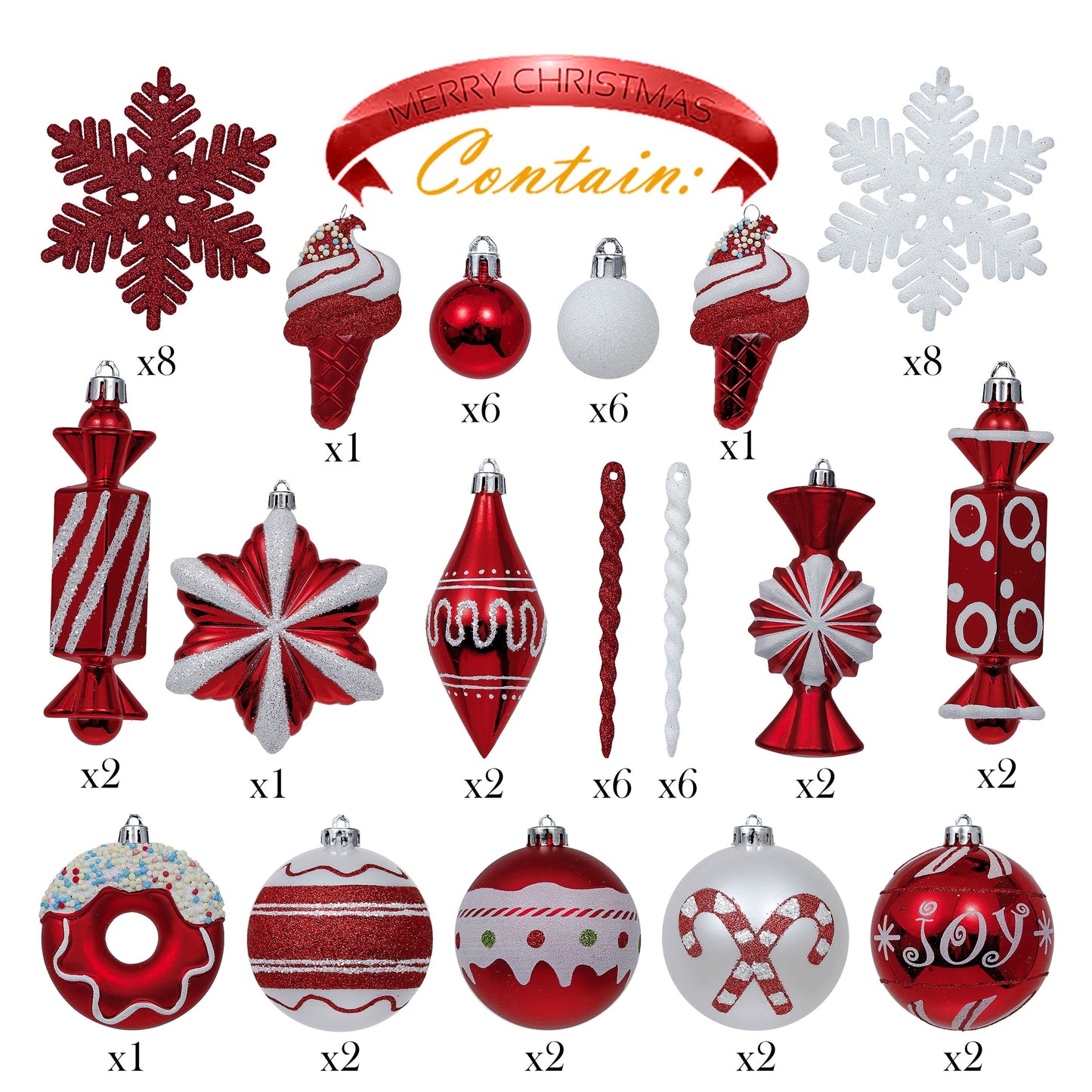 Red and White Christmas Tree Ornament Set