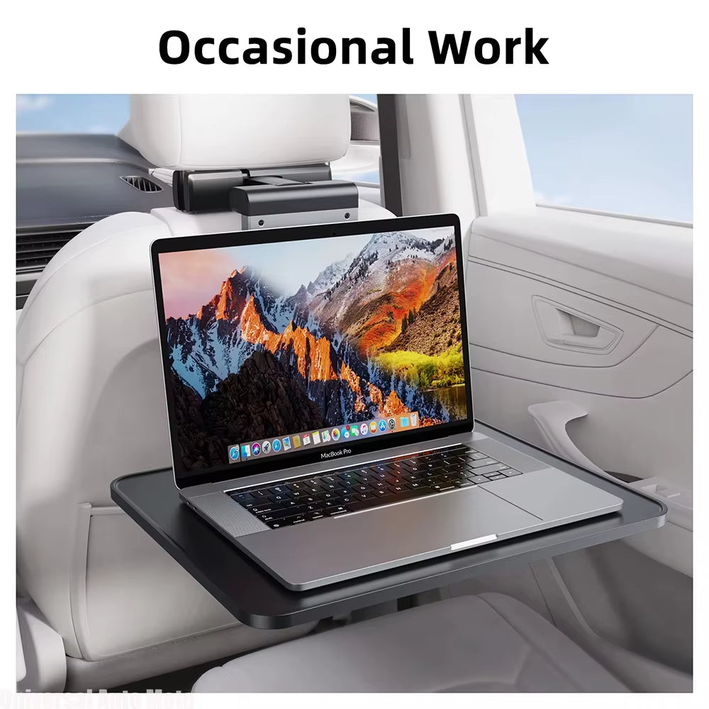 Foldable Car Back Seat Tray Table – Laptop Desk & Vehicle Headrest Bracket Workstation with Cup Holder & Magnetic Phone Mount – Portable Passenger Dining, Writing & Working Car Desk