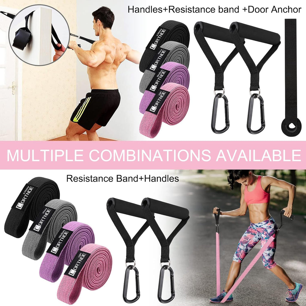 Fabric Long Resistance Bands Set of 10 with Handles & Door Anchor - Premium Non-Slip Fabric Exercise Bands for Full Body & Pull-Up Support