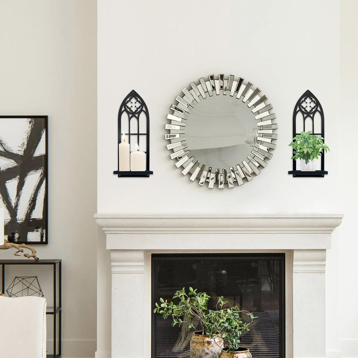 Metal Gothic Wall Sconces Set of Two – Black Iron Gothic Candle Holder Set – Decorative Wall Mounted Pillar & Taper Candle Holder Sconces for Gothic Home Decor, Living Room & Bedroom