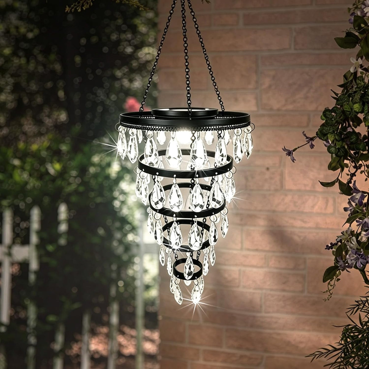 Hanging Solar Chandelier Light Outdoor Waterproof – LED Solar Pendant Light – Decorative Hanging Overhead Solar Lamp for Gazebo, Pergola, Patio, Porch & Garden
