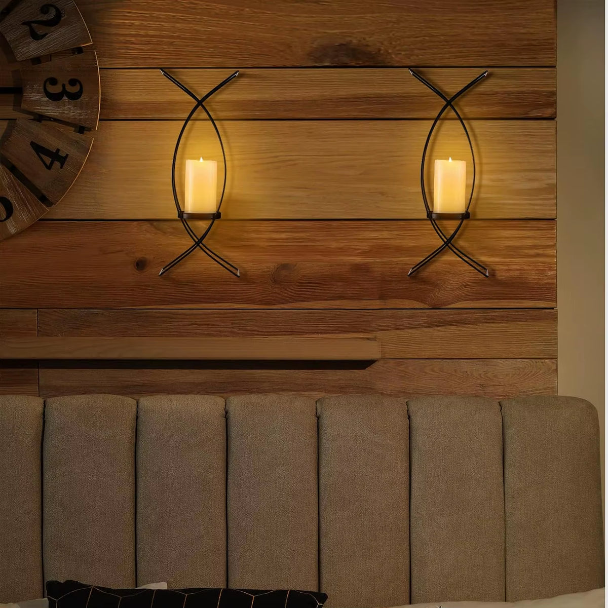 Candle Sconces Set of 2 – Metal Wall Candle Holder Sconces – Decorative Wrought Iron Wall Mounted Pillar Candle Holder Display for Living Room, Bedroom, Dining Room & Entryway Decor