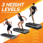 43'' Exercise Aerobic Step Platform, Adjustable Fitness Stepper with 4 Stackable Risers, Aerobics Stepper Workout Stepper for Home Gym Cardio Strength & Training