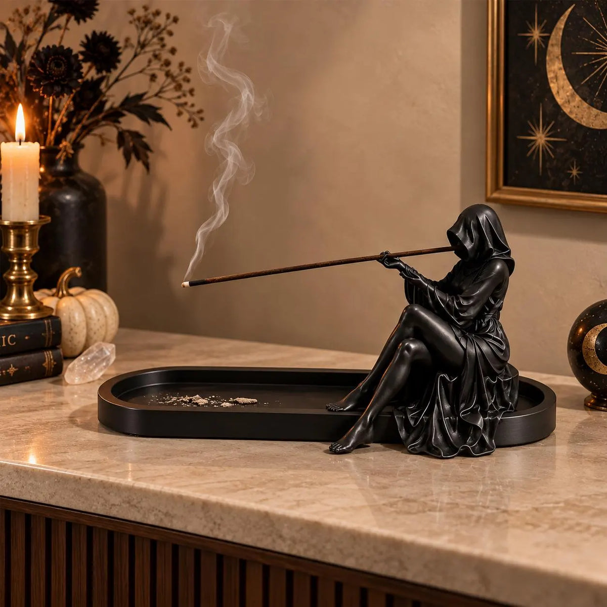 Gothic Witch Ash Catcher & Incense Burner – Spiritual Altar Accessory - Dark Academia & Halloween Decor for Incense Sticks, Meditation & Ritual Space