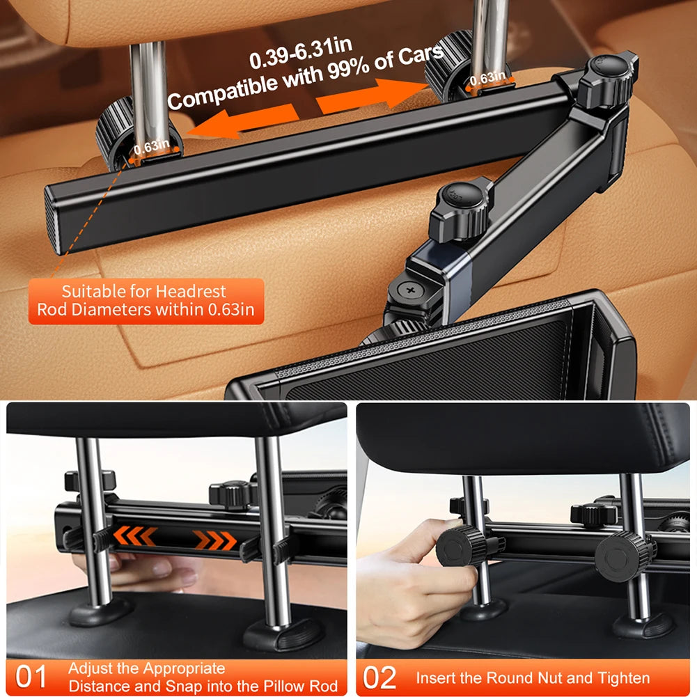 Stretchable Arm Car Headrest Tablet Mount – Rear Seat Back Phone & Tablet Holder for iPad & Samsung 