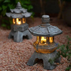 Solar Powered Oriental Stone Pagoda Lantern Light – Zen Palace Sculpture Garden Statue – Weatherproof Outdoor Resin Tower Lamp Ornament for Patio, Lawn, Pathway & Yard
