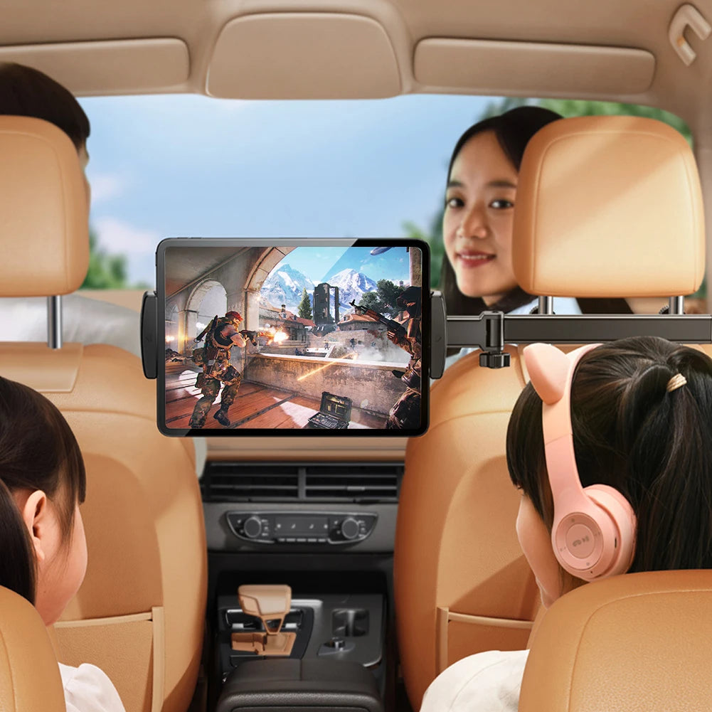Stretchable Arm Car Headrest Tablet Mount – Rear Seat Back Phone & Tablet Holder for iPad & Samsung 