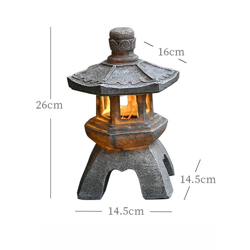 Solar Powered Oriental Stone Pagoda Lantern Light – Zen Palace Sculpture Garden Statue – Weatherproof Outdoor Resin Tower Lamp Ornament for Patio, Lawn, Pathway & Yard