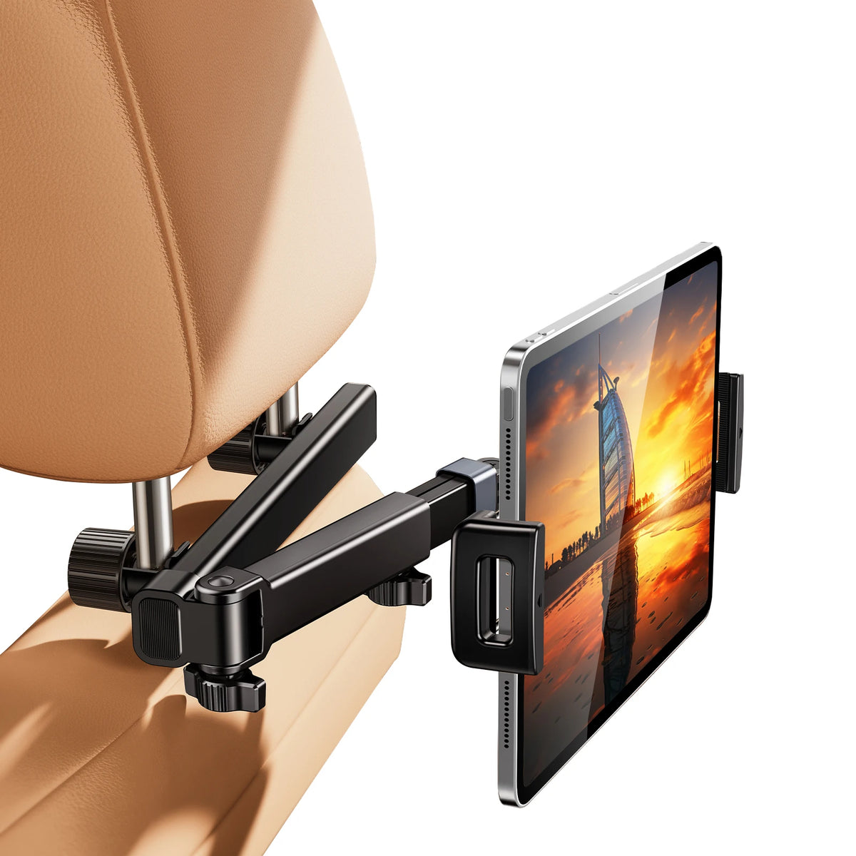 Stretchable Arm Car Headrest Tablet Mount – Rear Seat Back Phone & Tablet Holder for iPad & Samsung 