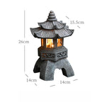 Solar Powered Oriental Stone Pagoda Lantern Light – Zen Palace Sculpture Garden Statue – Weatherproof Outdoor Resin Tower Lamp Ornament for Patio, Lawn, Pathway & Yard