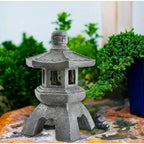 Solar Powered Oriental Stone Pagoda Lantern Light – Zen Palace Sculpture Garden Statue – Weatherproof Outdoor Resin Tower Lamp Ornament for Patio, Lawn, Pathway & Yard